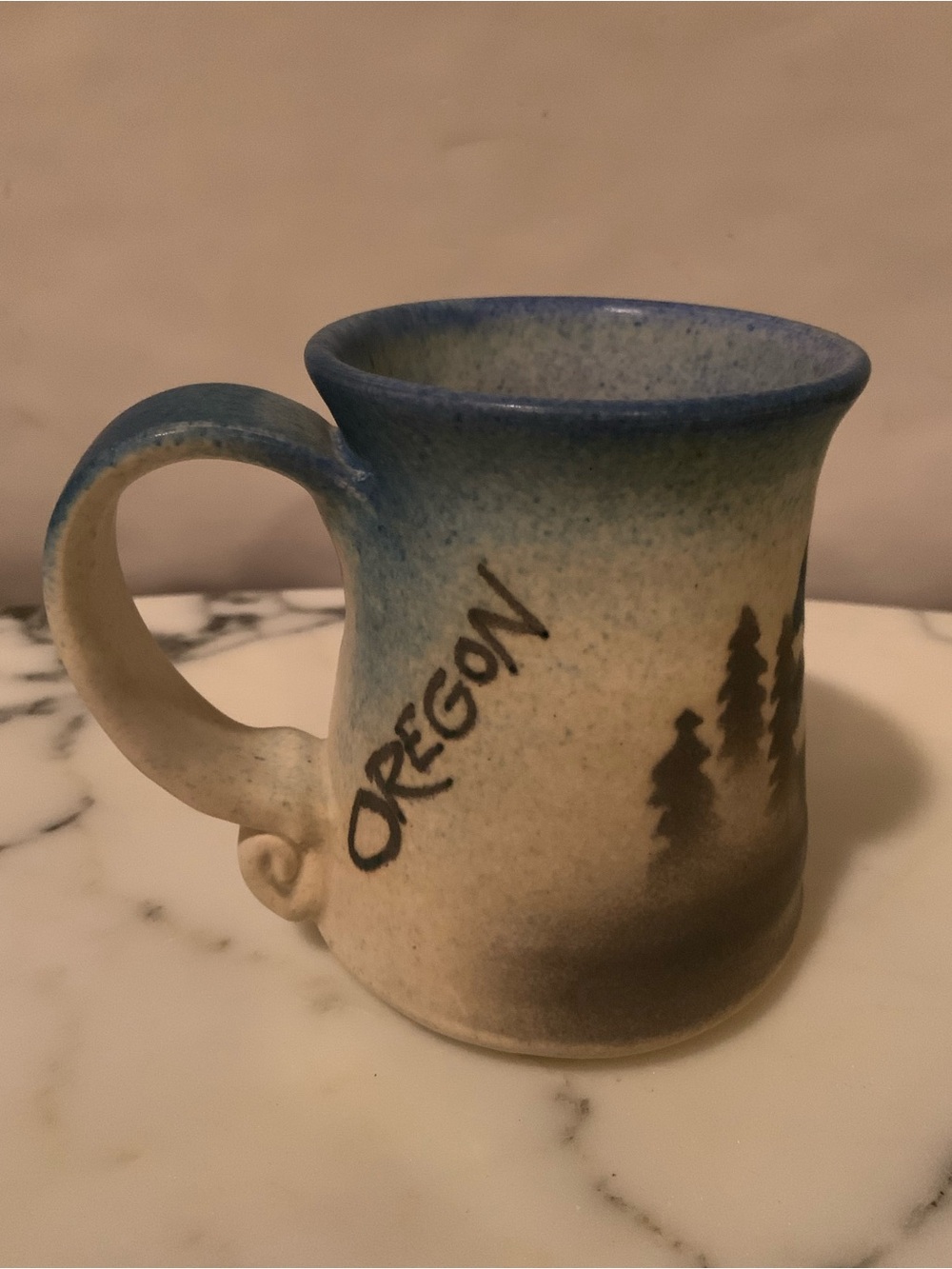 Lindsoe Clayworks Handmade Oregon Pottery Mug Mountain Forest Scene